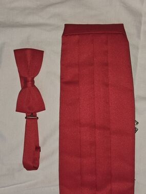 Red Satin Bow Tie and Cummerbund Set